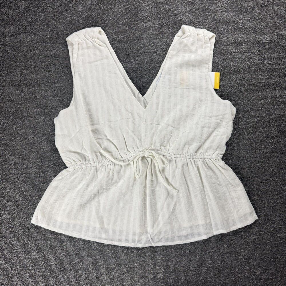 Steve Madden Womens Medium White Sleeveless V Neck Peplum Tie Waist Top NWT